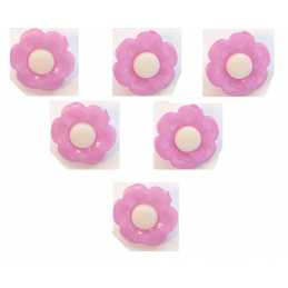 LOT 6 BOUTONS : fleur mauve/blanche 16mm (02) 