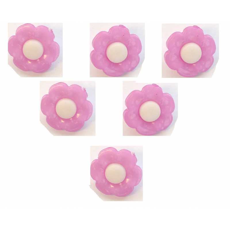 LOT 6 BOUTONS : fleur mauve/blanche 16mm (02) 