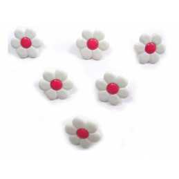 LOT 6 BOUTONS : fleur verte/rose 14mm 