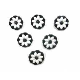 LOT 6 BOUTONS ACRYLIQUES : marguerite blanche/noire 17mm 