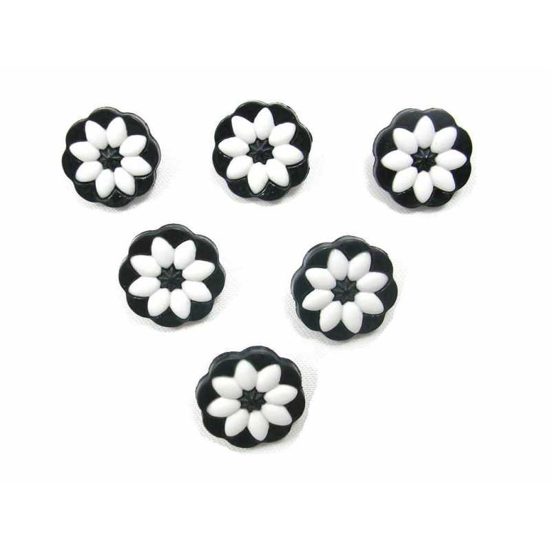 LOT 6 BOUTONS ACRYLIQUES : marguerite blanche/noire 17mm 