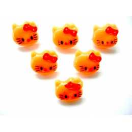 LOT 6 BOUTONS ACRYLIQUES : tête de chat orange 14*13mm 