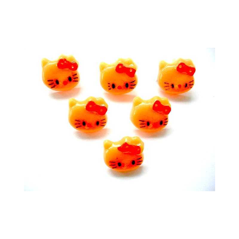 LOT 6 BOUTONS ACRYLIQUES : tête de chat orange 14*13mm 