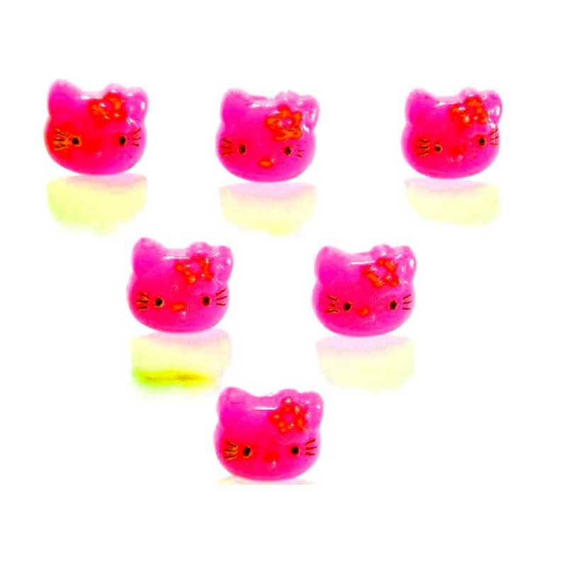 LOT 6 BOUTONS ACRYLIQUES : tête de chat rose fonçé 13*12mm 