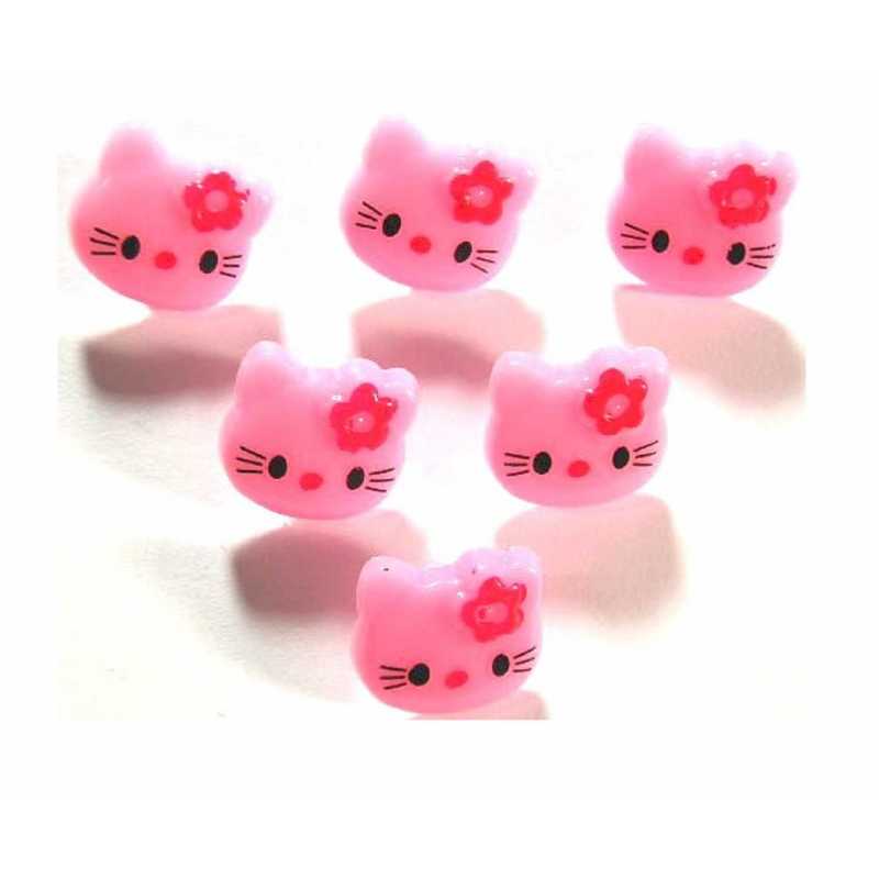 LOT 6 BOUTONS ACRYLIQUES : tête de chat rose clair 13*12mm 