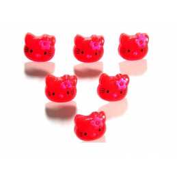 LOT 6 BOUTONS ACRYLIQUES : tête de chat rouge 13*12mm 