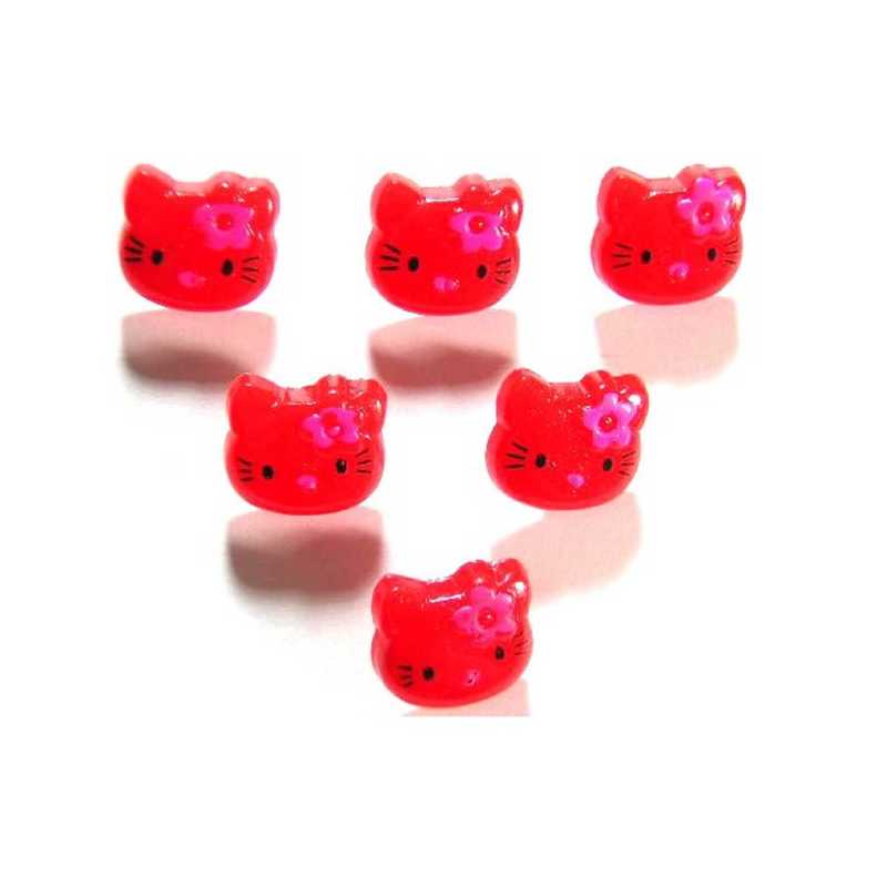 LOT 6 BOUTONS ACRYLIQUES : tête de chat rouge 13*12mm 