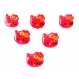 LOT 6 BOUTONS ACRYLIQUES : tête de chat rouge 14*13mm 