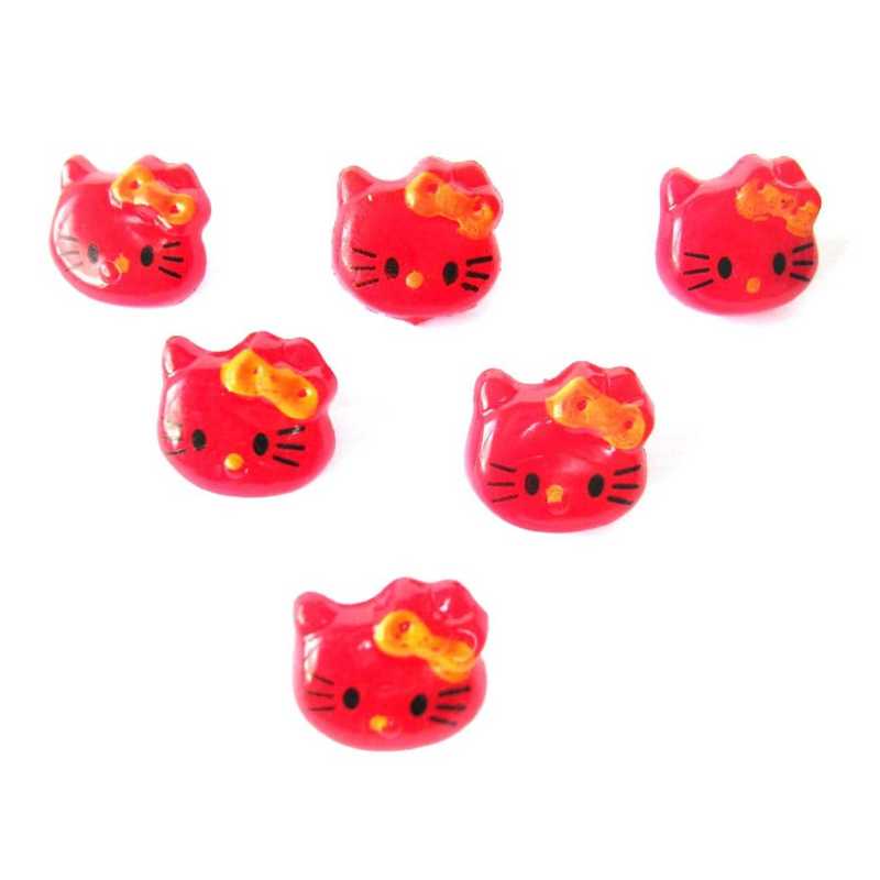 LOT 6 BOUTONS ACRYLIQUES : tête de chat rouge 14*13mm 