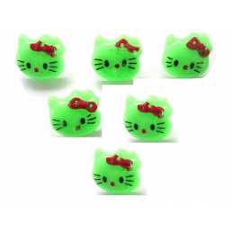 LOT 6 BOUTONS ACRYLIQUES : tête de chat vert 14*13mm 