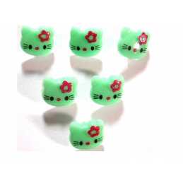 LOT 6 BOUTONS ACRYLIQUES : tête de chat vert 34*12mm 