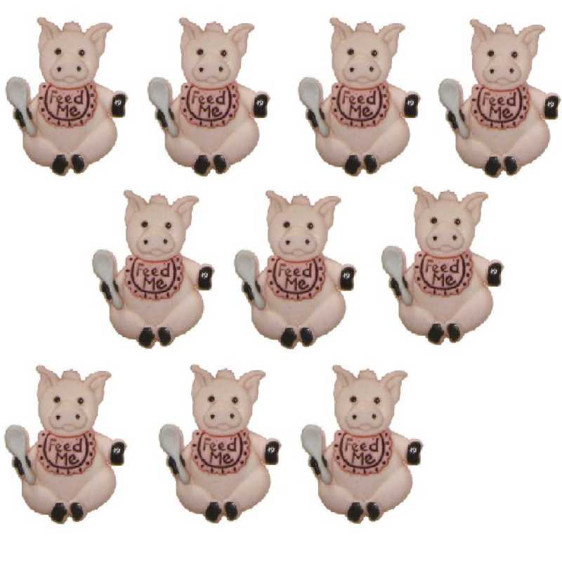 LOT 10 BOUTONS ACRYLIQUES : cochon rose 28*23mm 