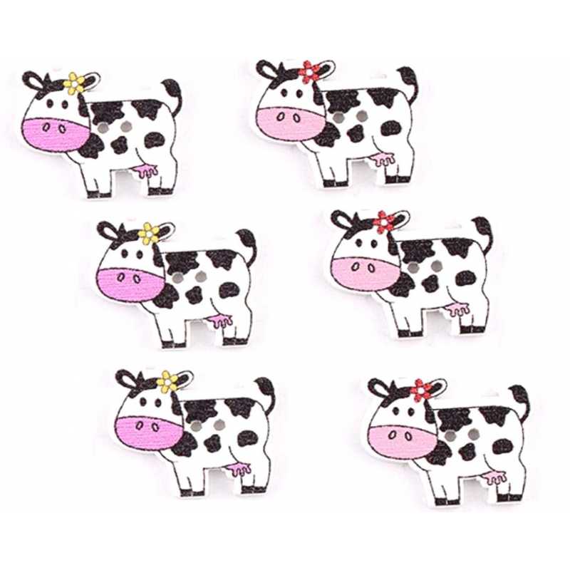 LOT 6 BOUTONS BOIS : vache 28*22mm (09) 