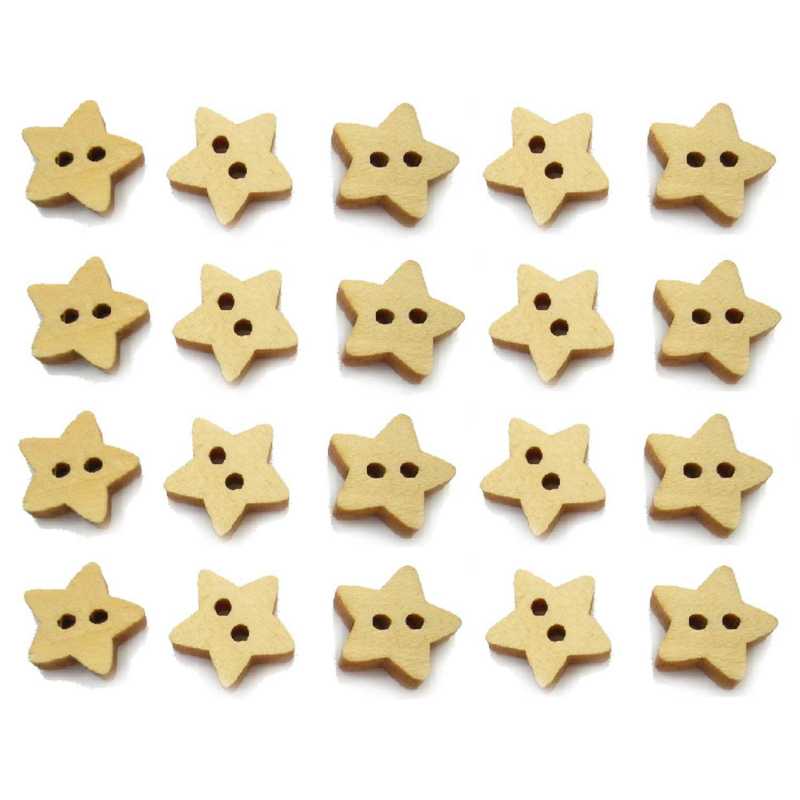 LOT 20 BOUTONS BOIS : etoile 13mm 