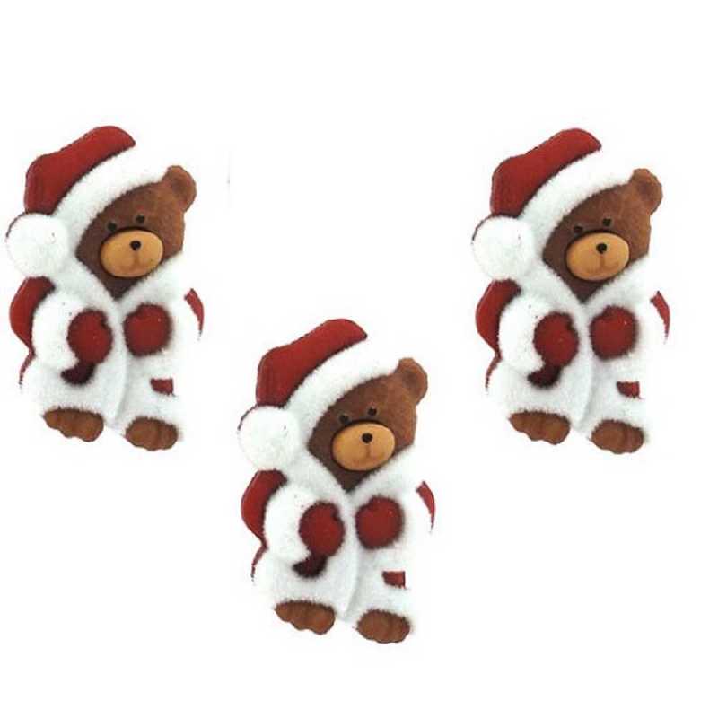 LOT 3 BOUTONS ACRYLIQUES : ourson en Père Noël 26*18mm  