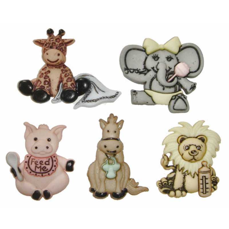 LOT 5 BOUTONS ACRYLIQUES : thème animaux de 28 à 30mm (02) 