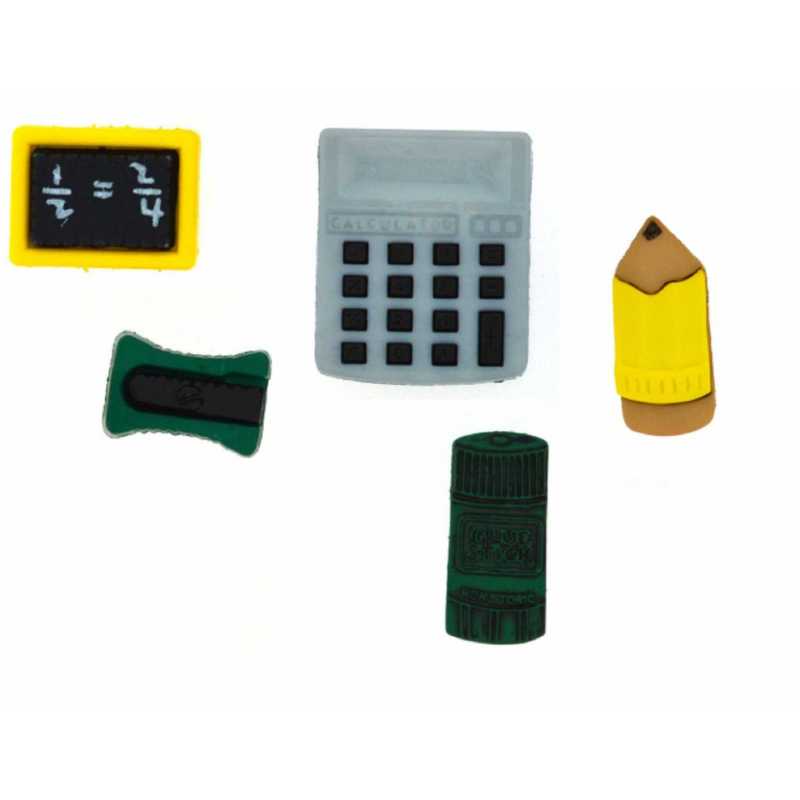 LOT 5 BOUTONS ACRYLIQUES : thème école de 15 à 21mm (02) 