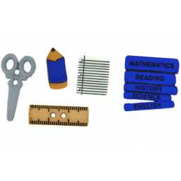 LOT 5 BOUTONS ACRYLIQUES : thème école de 20 à 30mm (01) 