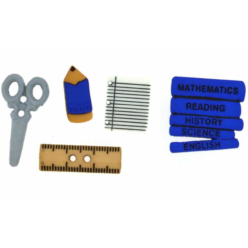 LOT 5 BOUTONS ACRYLIQUES : thème école de 20 à 30mm (01) 