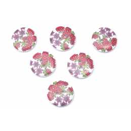 LOT 6 BOUTONS BOIS : rond motif fleur 20mm (08) 