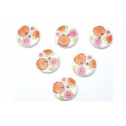 LOT 6 BOUTONS BOIS : rond motif fleur 20mm (09) 