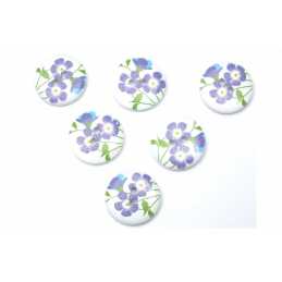 LOT 6 BOUTONS BOIS : rond motif fleur 20mm (10) 