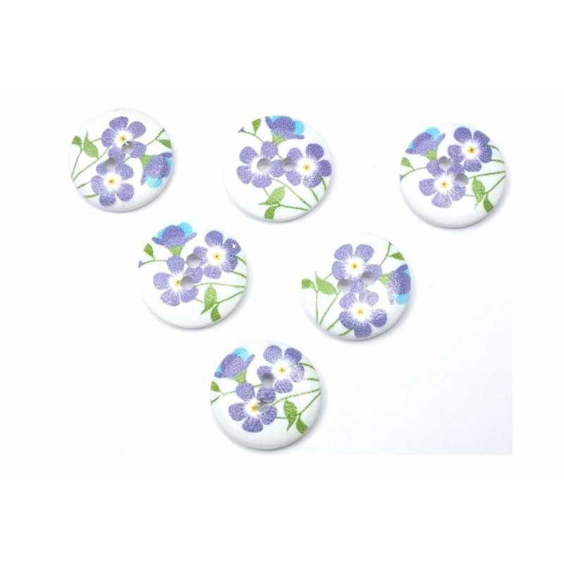 LOT 6 BOUTONS BOIS : rond motif fleur 20mm (10) 