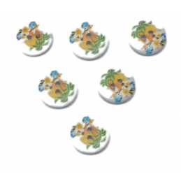 LOT 6 BOUTONS BOIS : rond motif fleur 20mm (11) 