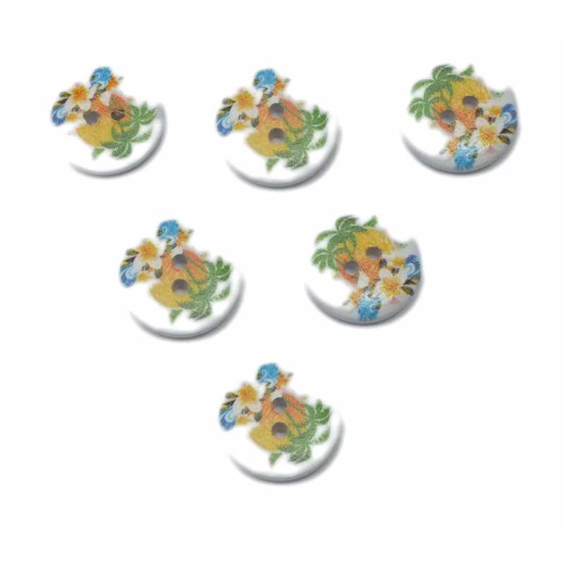LOT 6 BOUTONS BOIS : rond motif fleur 20mm (11) 