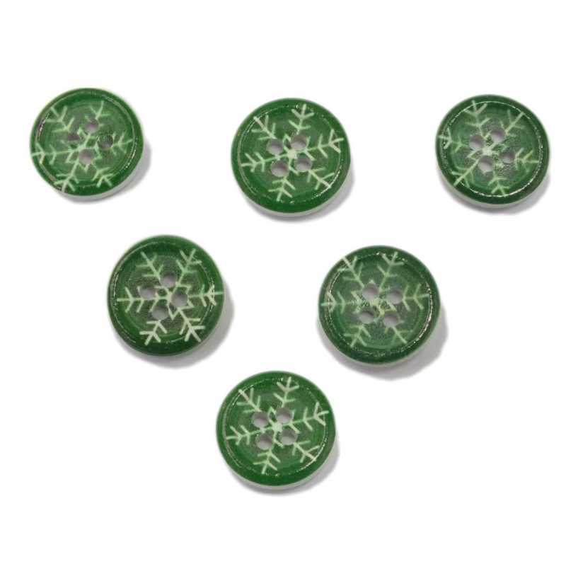 LOT 6 BOUTONS BOIS : rond motif fantaisie 15mm (41) 