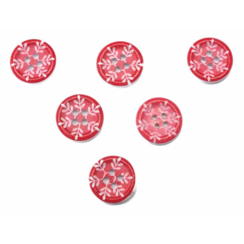 LOT 6 BOUTONS BOIS : rond motif fantaisie 15mm (43) 