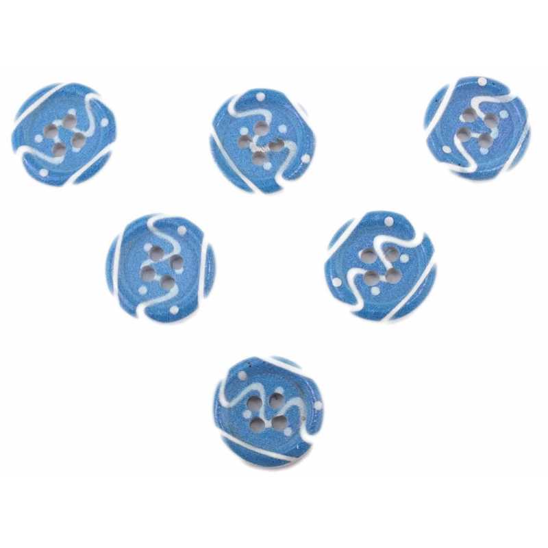 LOT 6 BOUTONS BOIS : rond motif fantaisie 15mm (49) 
