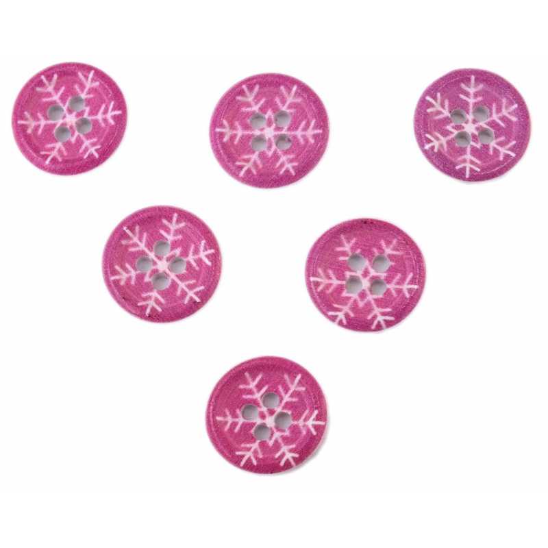 LOT 6 BOUTONS BOIS : rond motif fantaisie 15mm (50) 