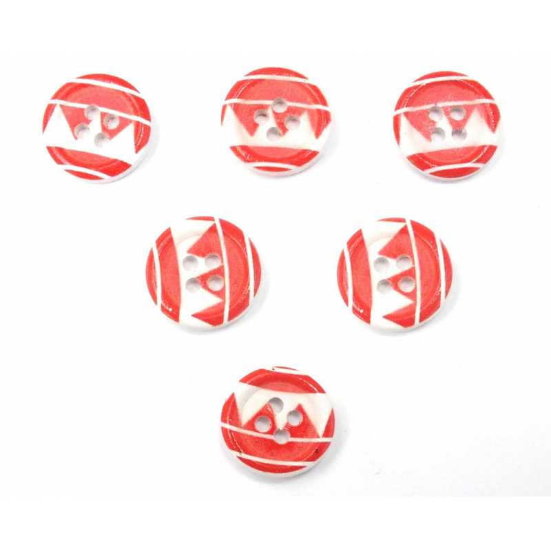 LOT 6 BOUTONS BOIS : rond motif fantaisie 15mm (42) 
