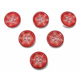 LOT 6 BOUTONS BOIS : rond motif fantaisie 15mm (46) 