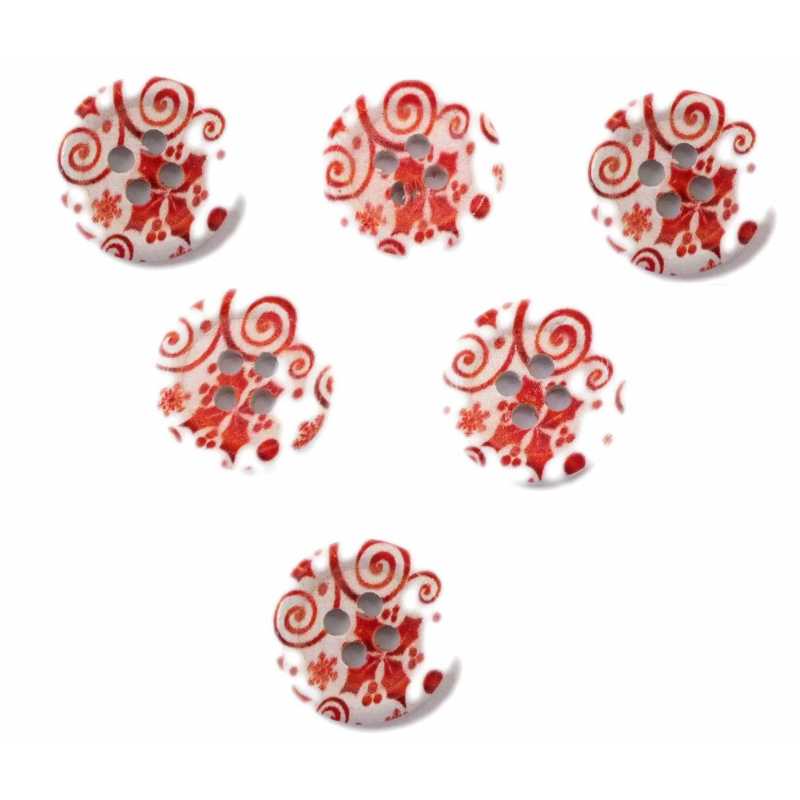 LOT 6 BOUTONS BOIS : rond motif fantaisie 15mm (51) 