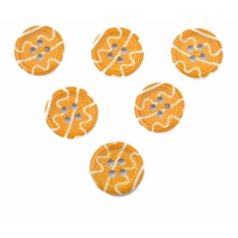 LOT 6 BOUTONS BOIS : rond motif fantaisie 15mm (44) 