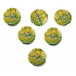 LOT 6 BOUTONS BOIS : rond motif fantaisie 15mm (47) 