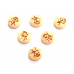 LOT 6 BOUTONS BOIS : rond motif singe 15mm (07) 