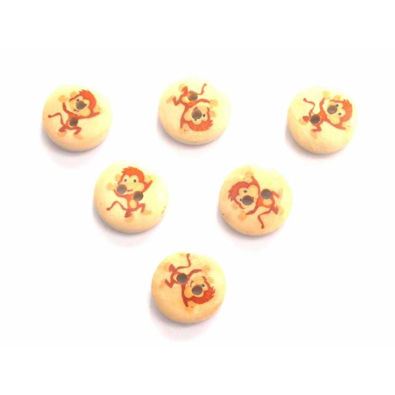 LOT 6 BOUTONS BOIS : rond motif singe 15mm (07) 