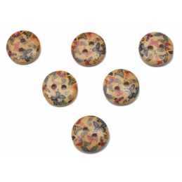 LOT 6 BOUTONS BOIS : rond motif papillon 15mm (13) 