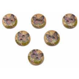 LOT 6 BOUTONS BOIS : rond motif papillon 15mm (12) 