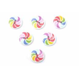 LOT 6 BOUTONS BOIS : rond motif arc en ciel 15mm (06) 