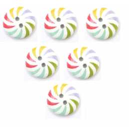 LOT 6 BOUTONS BOIS : rond motif arc en ciel 15mm (05) 