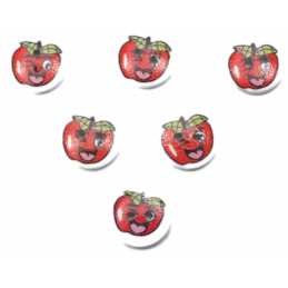 LOT 6 BOUTONS BOIS : rond thème fruit motif pomme 15mm (01) 