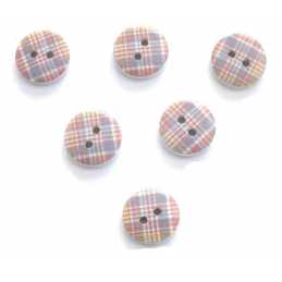 LOT 6 BOUTONS BOIS : rond motif écossais 15mm (39) 