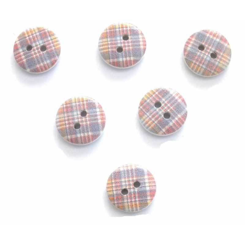 LOT 6 BOUTONS BOIS : rond motif écossais 15mm (39) 