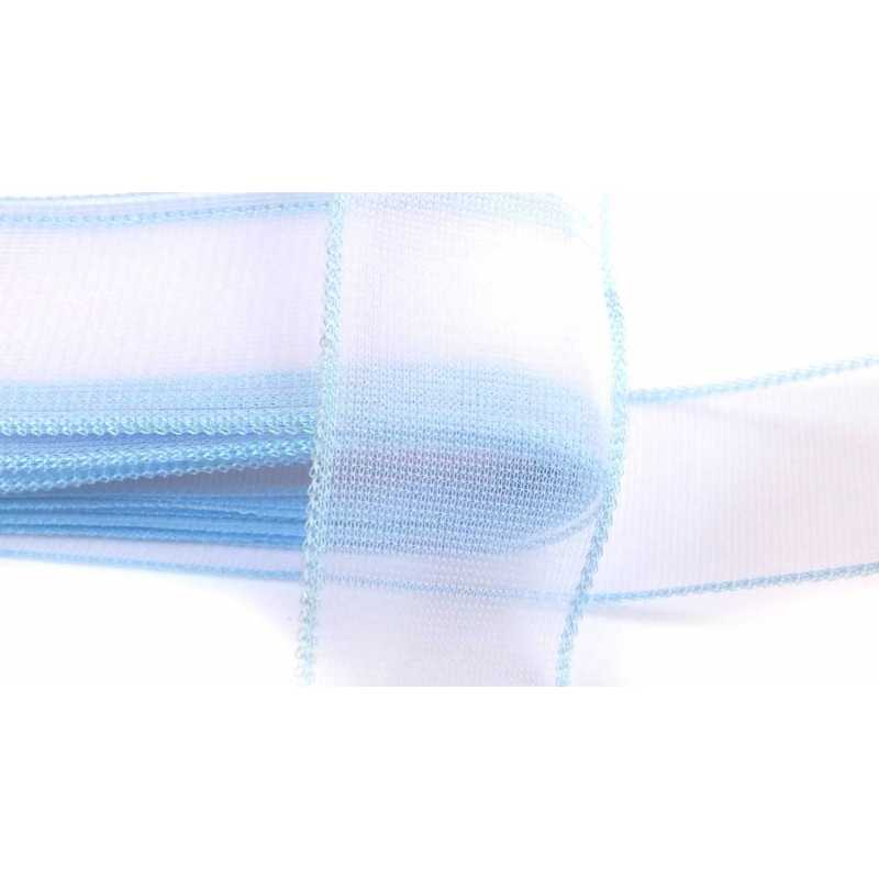 RUBAN DENTELLE BLANCHE ET BLEU : largeur 25mm - longueur 100cm (02) 