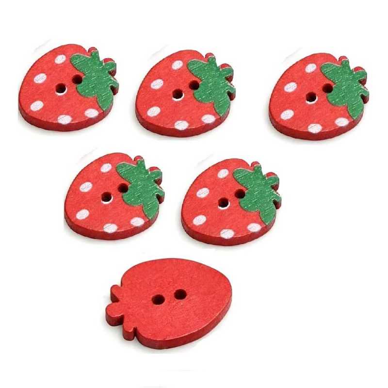 LOT 6 BOUTONS BOIS : fraise rouge 23*18mm (02) 