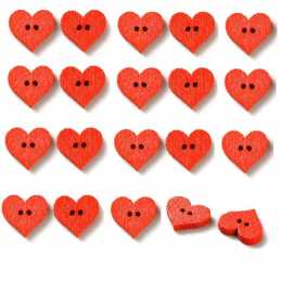 LOT 20 BOUTONS BOIS : coeur rouge 14*12mm (05) 